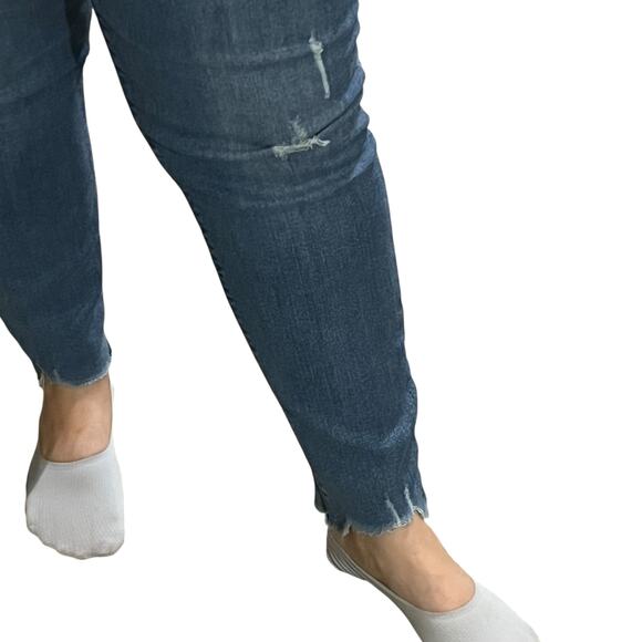 Nicole Miller (12) Soho High Rise Ankle Skinny Jeans Mid Wash Distressed Raw Hem - Picture 5 of 12